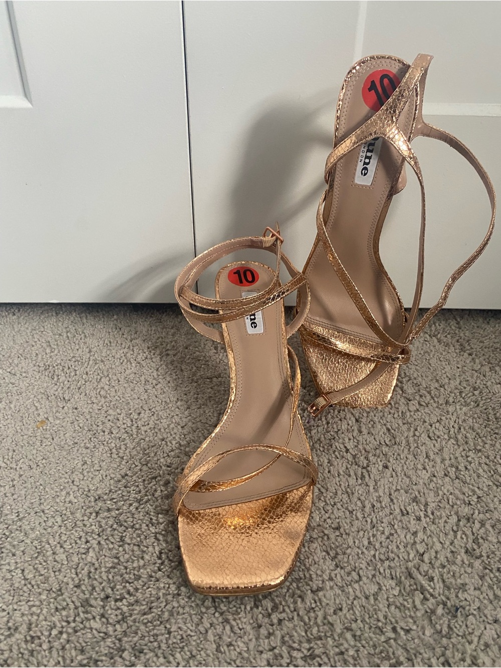 Dune London Metallic Rose Gold Strappy Heeled Sandals
